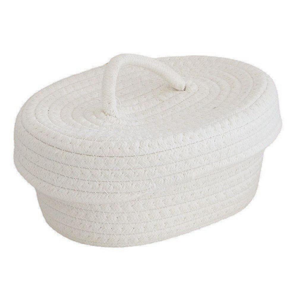 Handmade Cotton Rope Storage Box Woven Design Oval Shape Storage Container Decorative With Lid Storage Bin Needles Storage