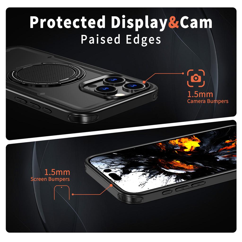 For iPhone 13 Pro Max Case Compatible with MagSafe TPU + PC Phone Cover with Damping Rotating Stand