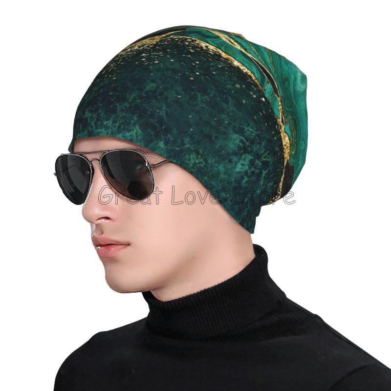 Black Marble Green Malachite Beanie Hat Novelty Unisex Warm Bonnet Cap Adults Knit Hats Headwear Vintage Street Skullies Beanies