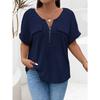 QICED Women's Fashion Casual Solid Color Print Short Sleeve V Neck Blouses & Shirts