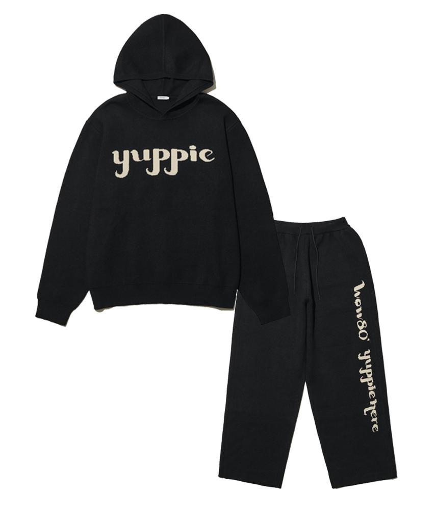 MAYOL Men'S Yuppie Knit Hoodie Pants Set Black