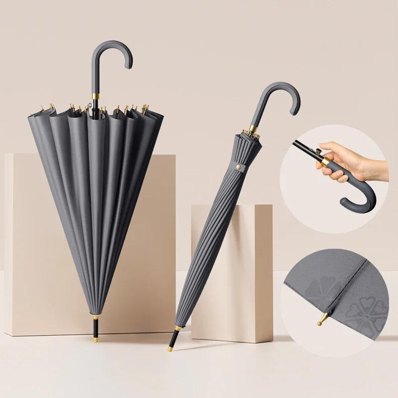 Luxury Umbrella Windproof Strong 24 Ribs, Long Handle Rain Umbrella Woman, Semi-Automatic Golf Large Umbrellas Waterproof