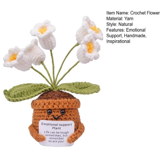 Emotional Support Crochet Flower Handmade Small Potted Lily of The Valley with Affirmation Card Inspirational Knitted Flower Gifts