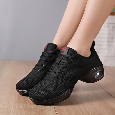 New Listed Square Dance Shoes Soft Sole Middle Heel Dance Shoes Flying Woven Mesh Breathable Ghost Step Dance Shoes Sailor Dancer