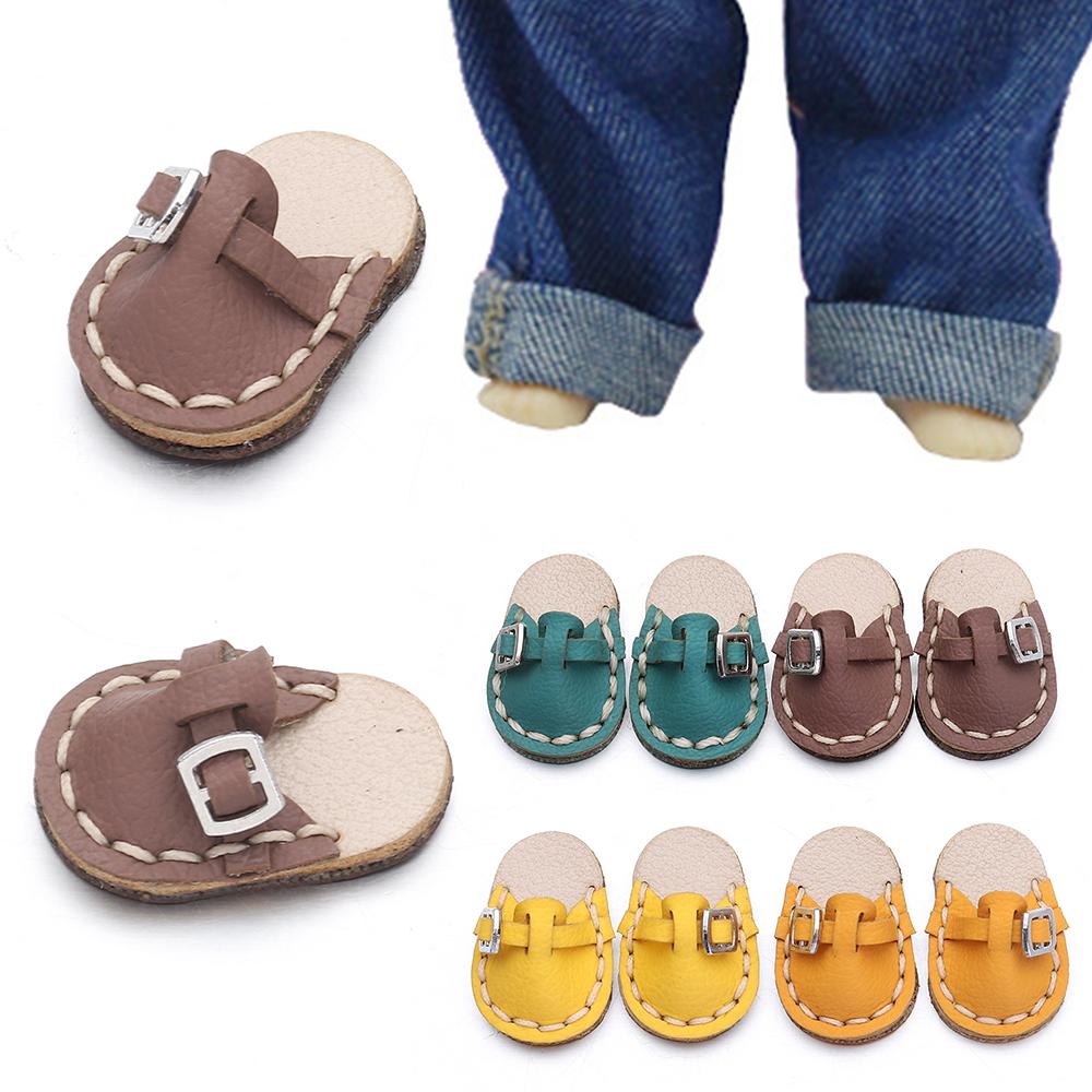 

Handmade for 1/11 OB11 Cowhide Dolls Shoes New Casual Doll Sandals Leather Shoes