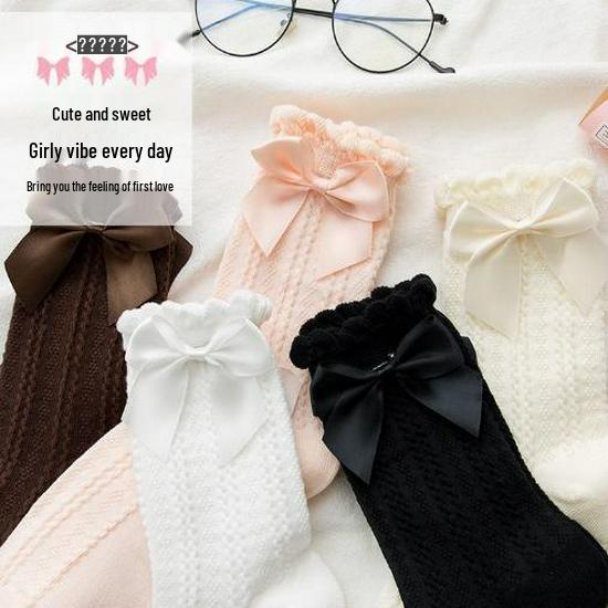 Japanese Lolita Bow Lace Socks - Cute Mid-Tube Soft Girl Style