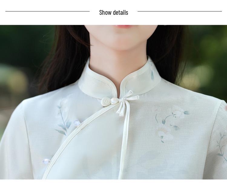 Women's Chinese Retro Tang Suit Cheongsam Top & Zen Tea Two-Piece Set