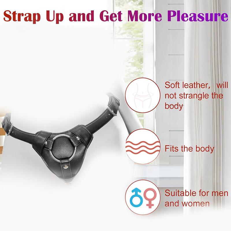 Adjustable Strap On Dildo Harness Adult Sex Toys for Women Men Leather Belt with 2 Size Metal O-Rings for Lesbian Gay Anal Toys