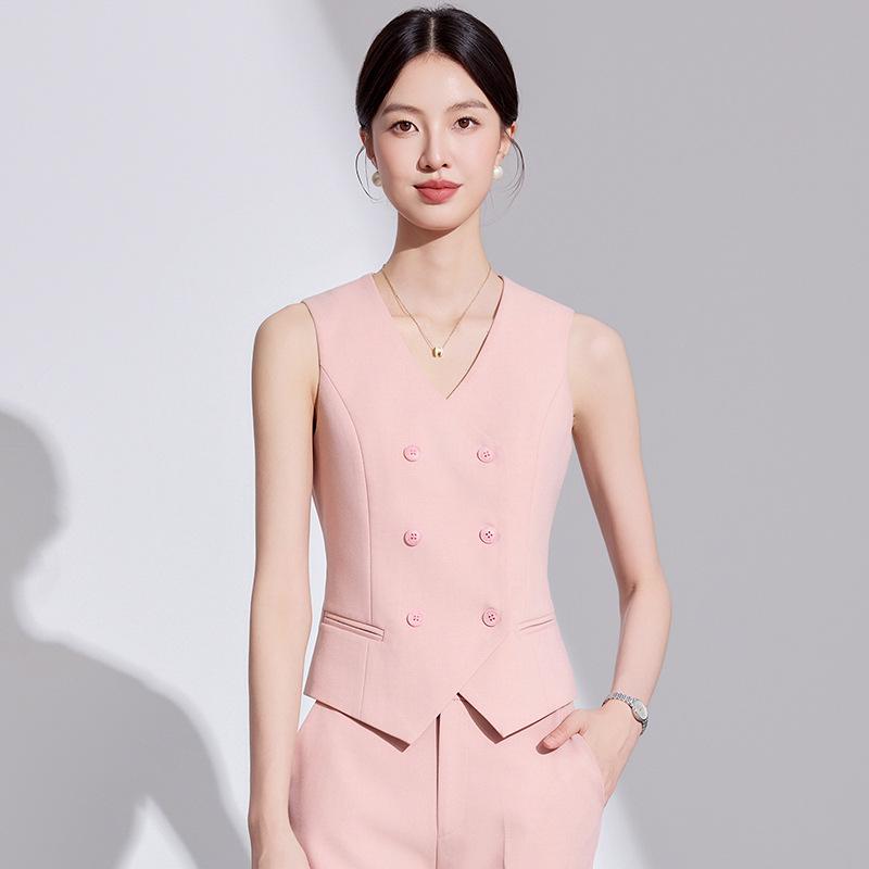 Women's High-End Pink Suit Set: 2025 Spring/Autumn Professional Vest for Management Workwear