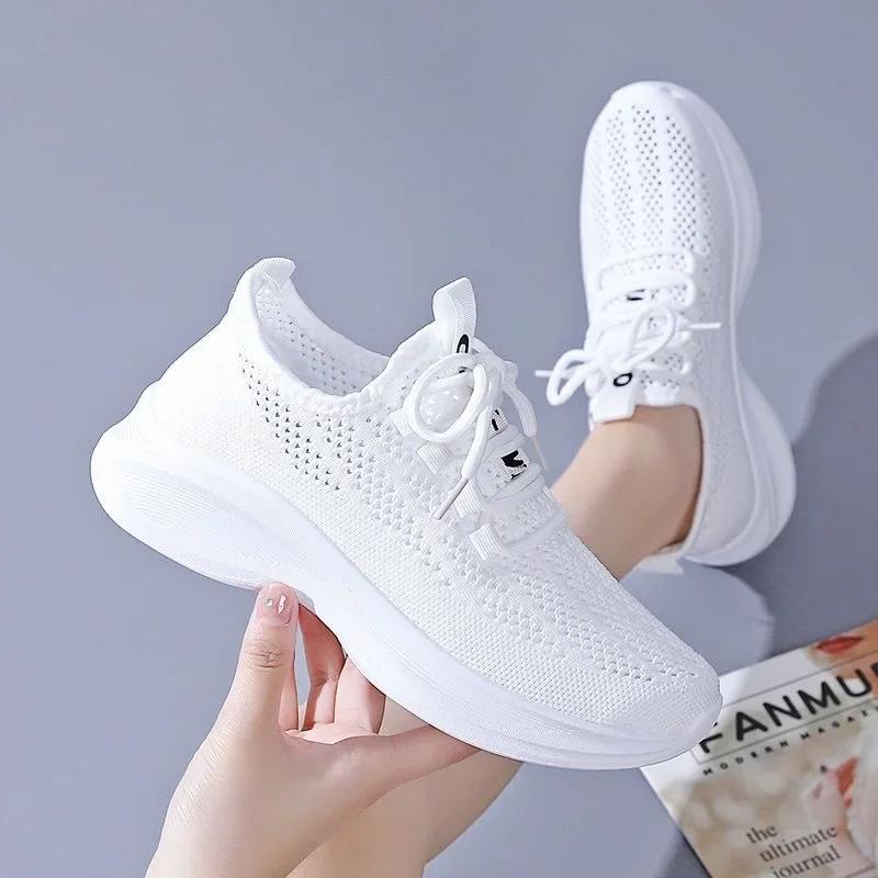 2024 Spring Summer Sneakers Leisure Fashion Running Mesh Breathable Women Soft Sole Zapatillas De Mujer Solid Lace Up Tennis