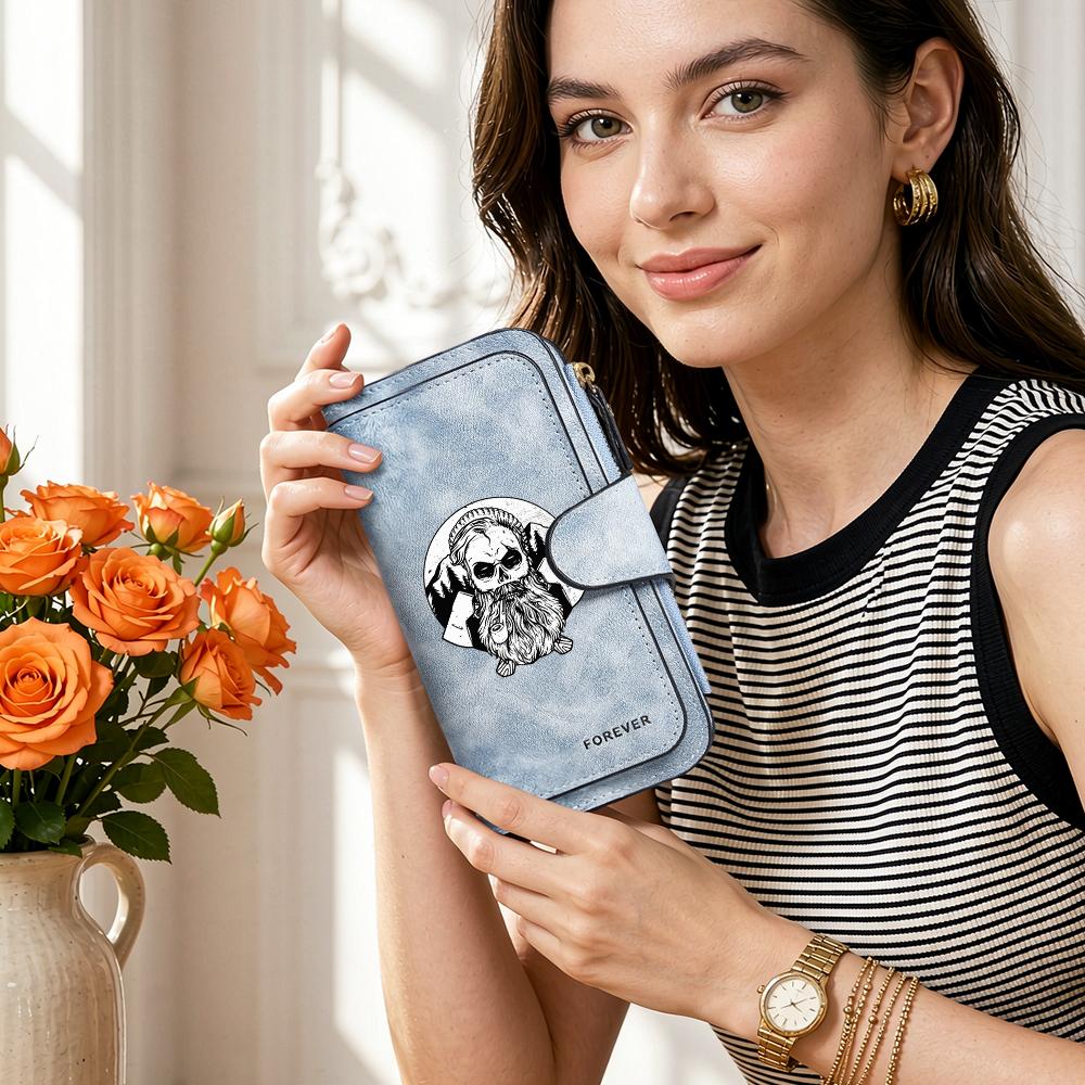 Men's Long Wallet Cool Skull Printed Card Holder Forever Fashion Purse