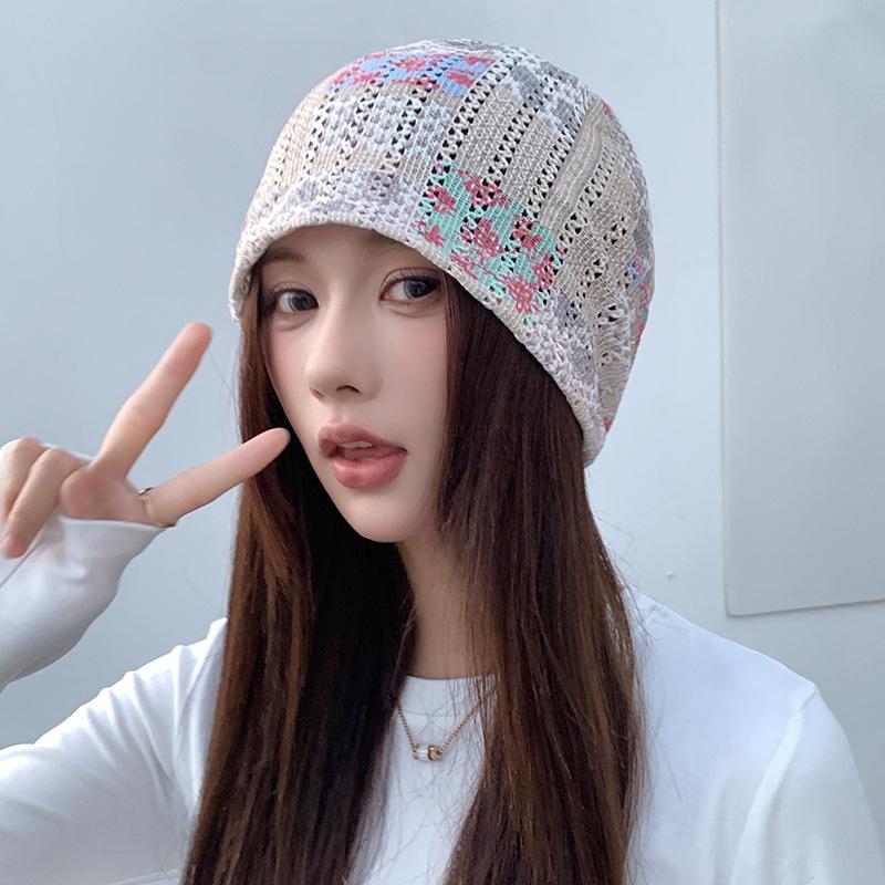 New Bohemian Style Knitted Hat for Women Stacked Hat Face Showing Small and Versatile Hollow Lace Hat