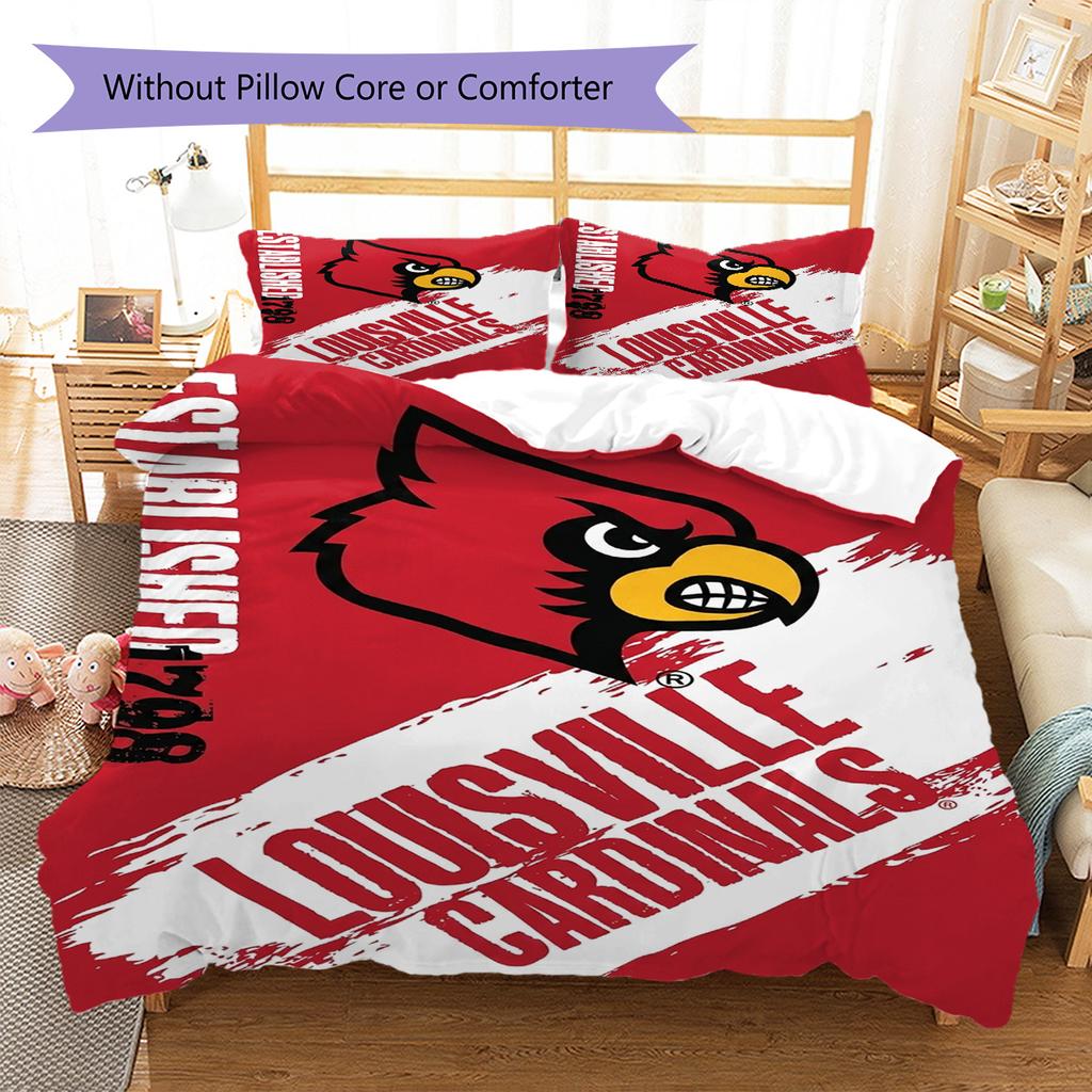 Louisville Cardinals Logo Pattern Bedding Set Quilt Cover Pillowcase Home Decor Gift (1 * Duvet Cover + 2 * Pillowcase, Without Core)