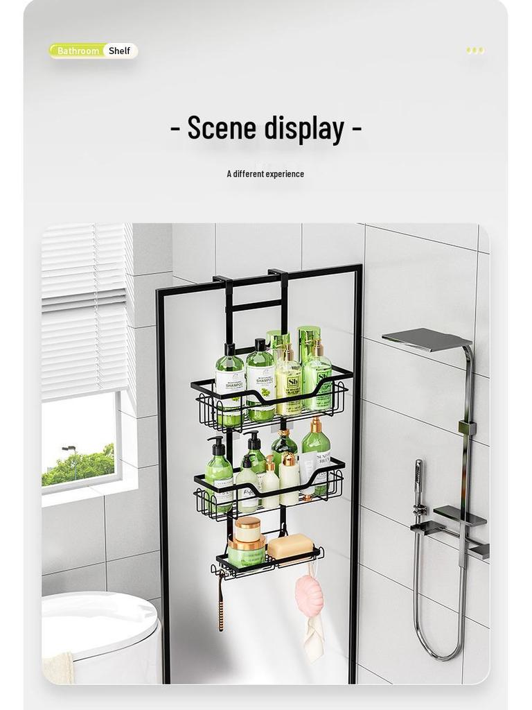 Punch-Free Bathroom Storage: Door & Wall-Mounted Rack for Showers and Washstands