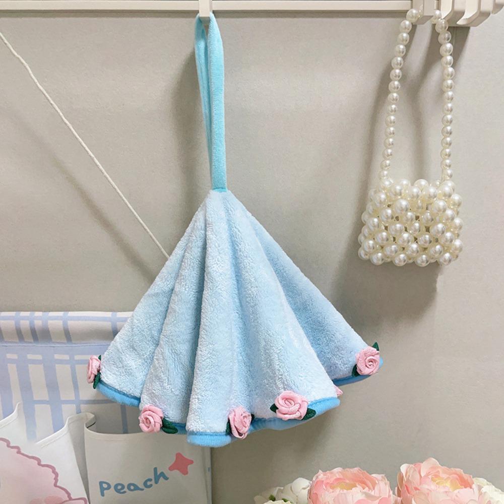 

Coral Velvet Rose Hand Towel Hanging Type Bathroom Kerchief Fashion Washcloth for Bathroom Kitchen