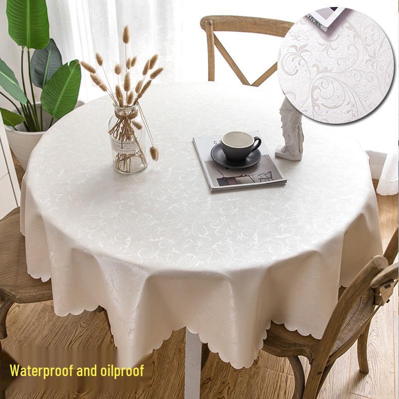 Round European Waterproof & Oil-proof Tablecloth - Scald-resistant, No-wash Design for Home, Hotel, Restaurant