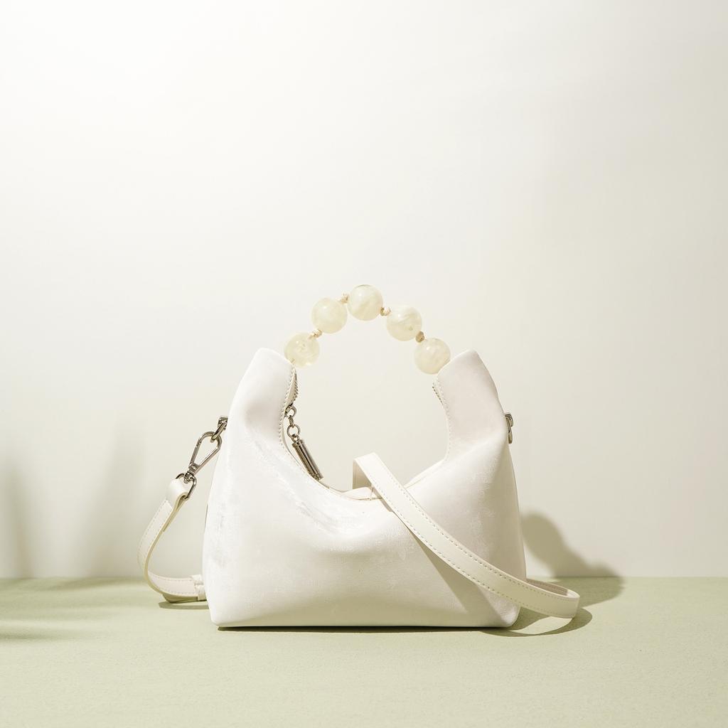 New Chinese National Style Dumpling Bag Satin Cowhide Women's Bag Niche One Shoulder Crossbody Handbag Leather Chain Bag Women's Bag