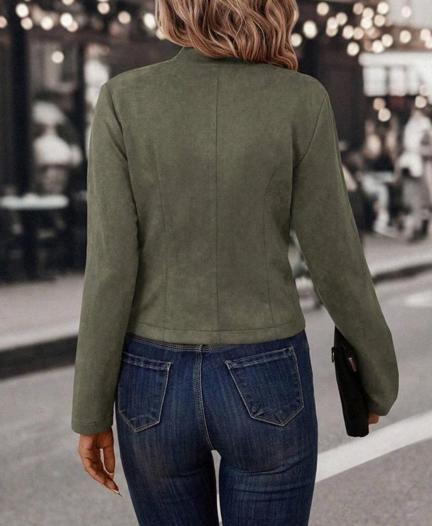 Retro Suede Double-Breasted Jacket with Decorative Buttons
