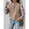 Women S Vintage Casual Loose Fit Plaid Patchwork Long Sleeve Sweatshirt