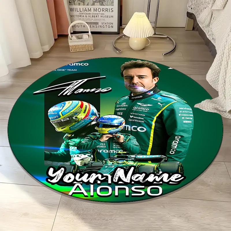 Custom Name Fernando Alonso Printed Round Rug Carpet Chair Rug Area Rug Entryway Doormats,for Office Chair Living Room Bedroom Kitchen Room.