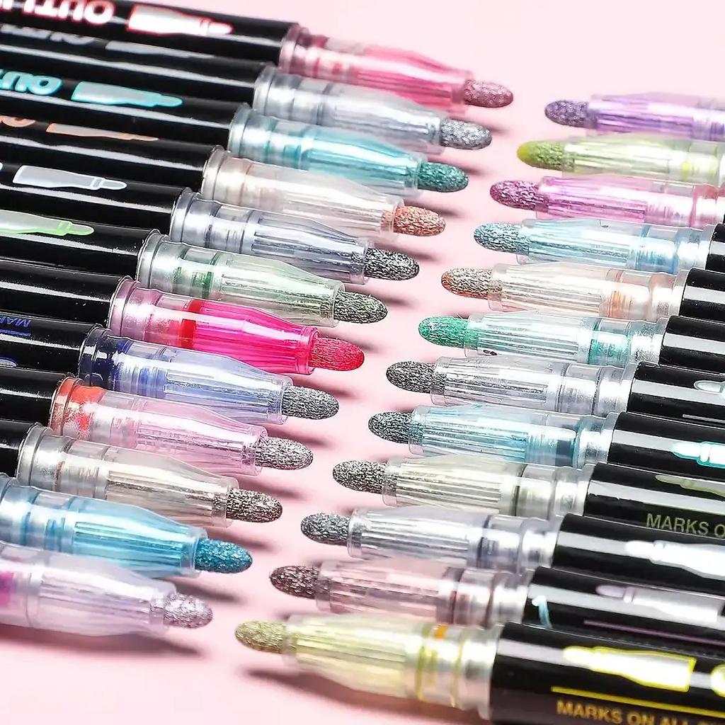 8/12/24/36/48/60 Colors Double Line Outline Highlighter Marker Pens
