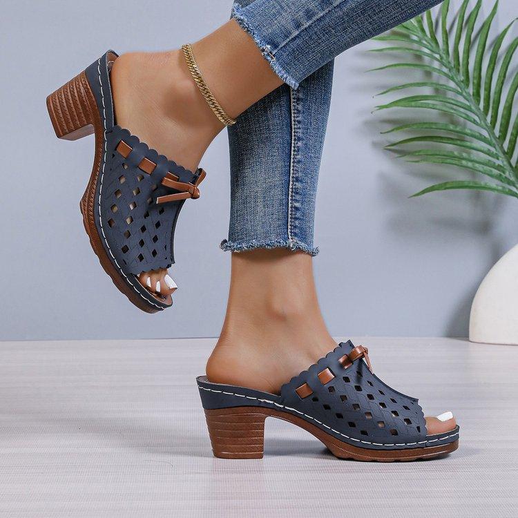 New Fish-mouth Hollowed-out Women's Shoes with Thick Heels and Versatile Sandals and Slippers