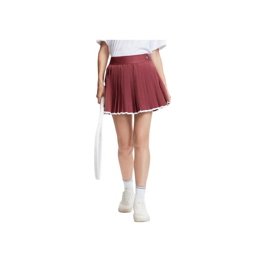 Fila SS24 Solid Color Mid Waist Breathable Skirt With Underwear Pleated Tennis Woven Casual Skirt Women Skirts Wine-Red A11W423303FWI