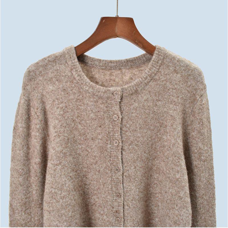 Export Cut Label Autumn and Winter New Female Long Sleeve Wool Knitwear Women's round Neck Single-Breasted Cardigan Outerwear Top Easiest for Match