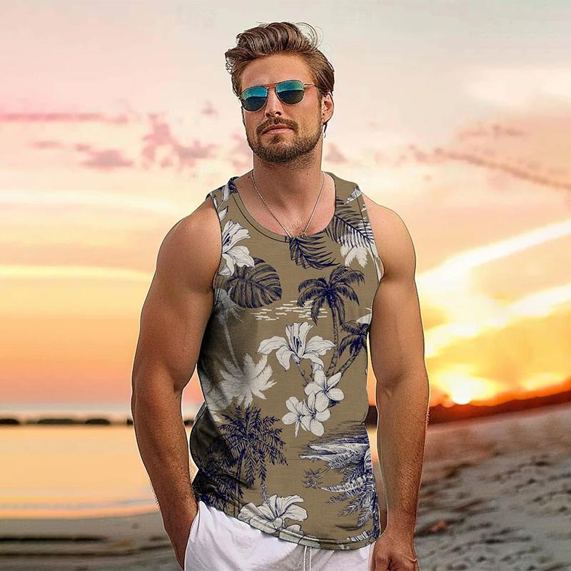 Vintage Letní 3D Potisk Listy Kokosové Stromy Grafika Pánská Móda Cool Streetwear Vesta Pohodlná Měkká Prodyšná Velká Velikost Vesta