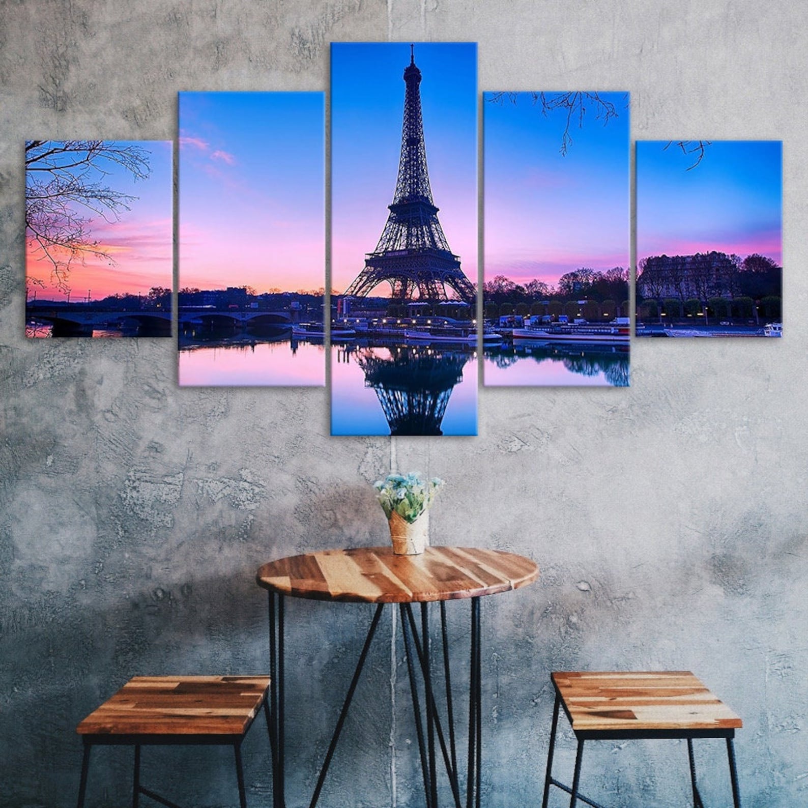 

Eiffel Tower Paris Pink Sunset Scenery 5 Piece Five Panel Wall Canvas Print Modern Art Poster Picture Home Decor Gift For Him For Her 20X35 20X45 20X55CM