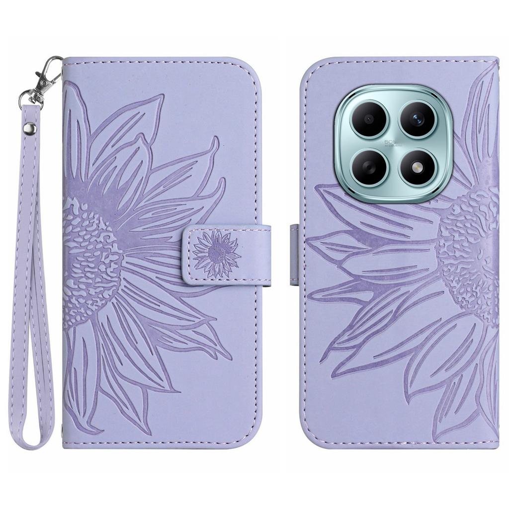 Für Xiaomi Poco M8 5G/Redmi Note 15 5G (Global)/15 4G (Global) Hülle Sonnenblumen-Prägung Leder-Geldbörse Handyhülle mit Handschlaufe