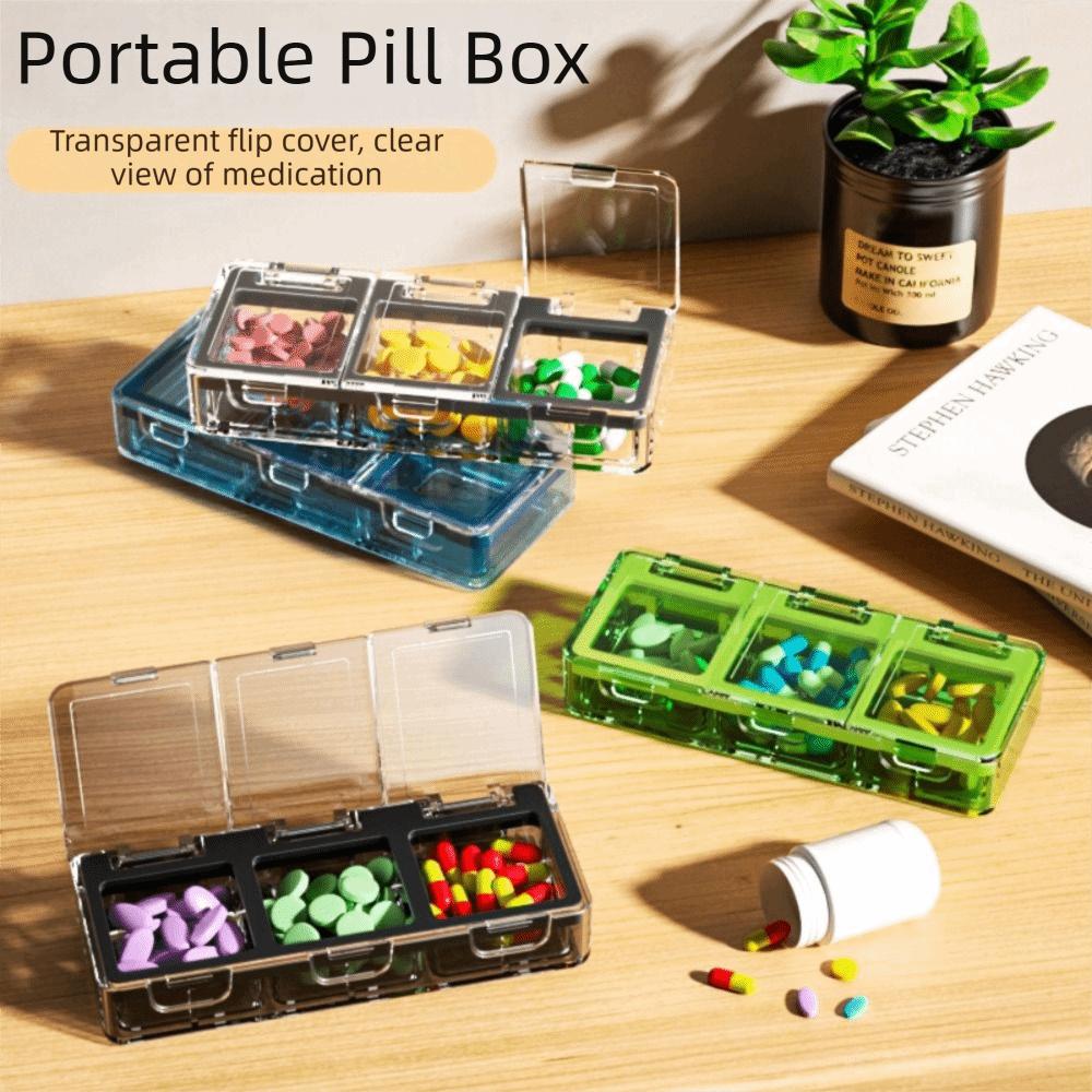 Large Capacity Portable Pill Box Moisture-Proof Food-Grade Sealed Pill Dispenser Waterproof 3-Compartment Mini Vitamin Container