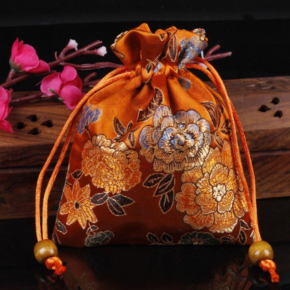 Chinese Style Embroidery Flower Drawstring Bag Coin Purse Jewelry Packing Bag  Hanfu Decor