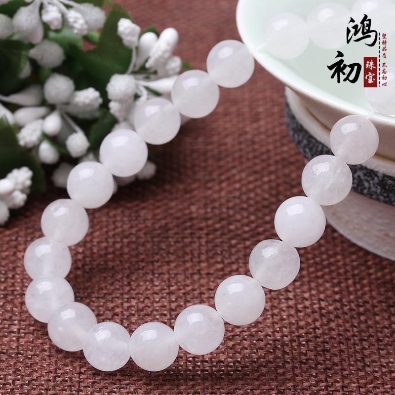 Hongchu Crystal White chalcedony powder Round beads 7a Ice white chalcedony semi-finished product
