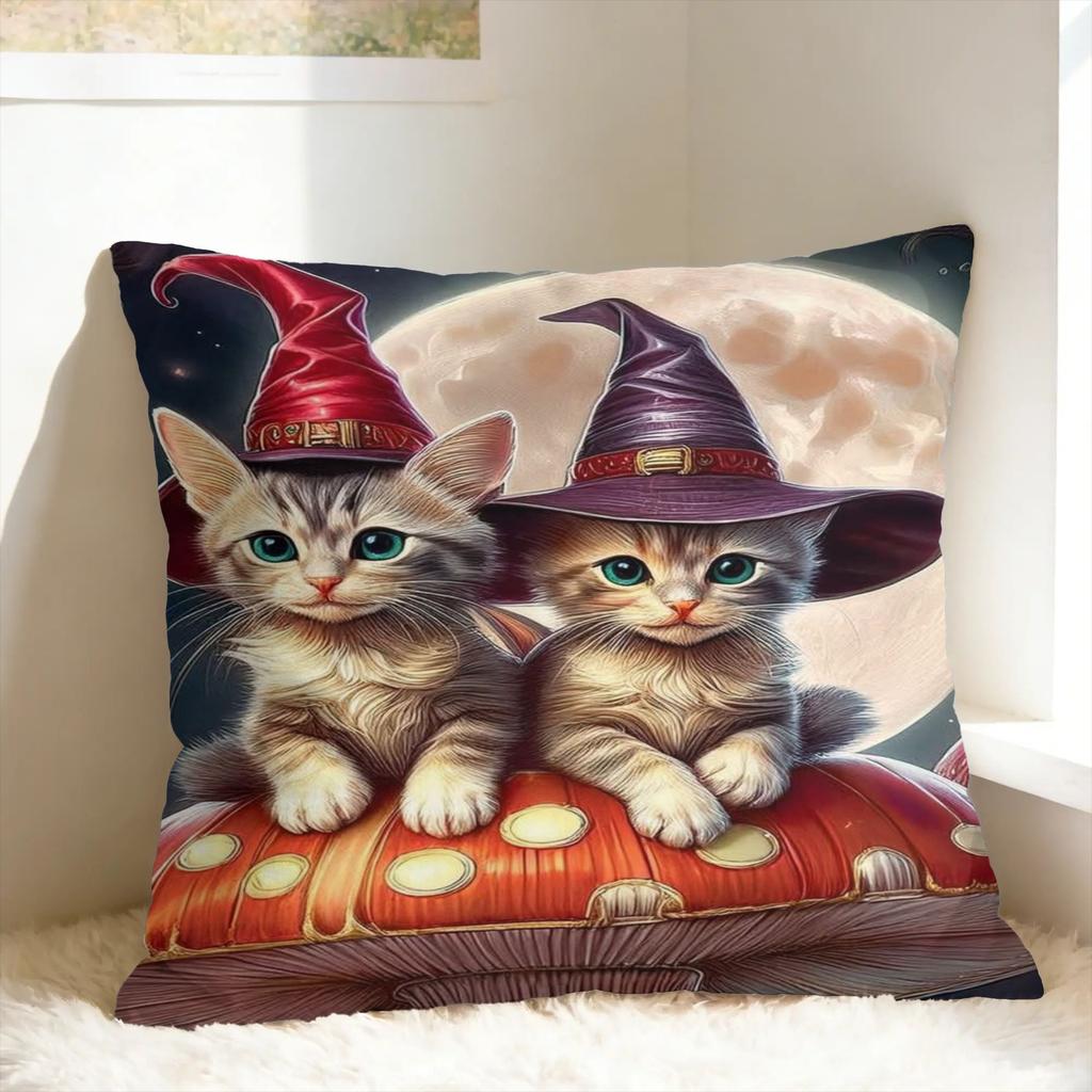 Witchy Black Cats Halloween Pillow Cover Pet Lover Soft Cushion Cover Cute Funny Pillow Case For Living Room Chair