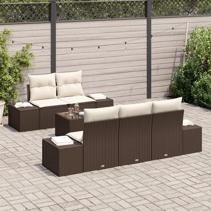 VidaXL Ensemble de canapé de jardin 6 pièces avec coussins en rattan poly marron 3346938