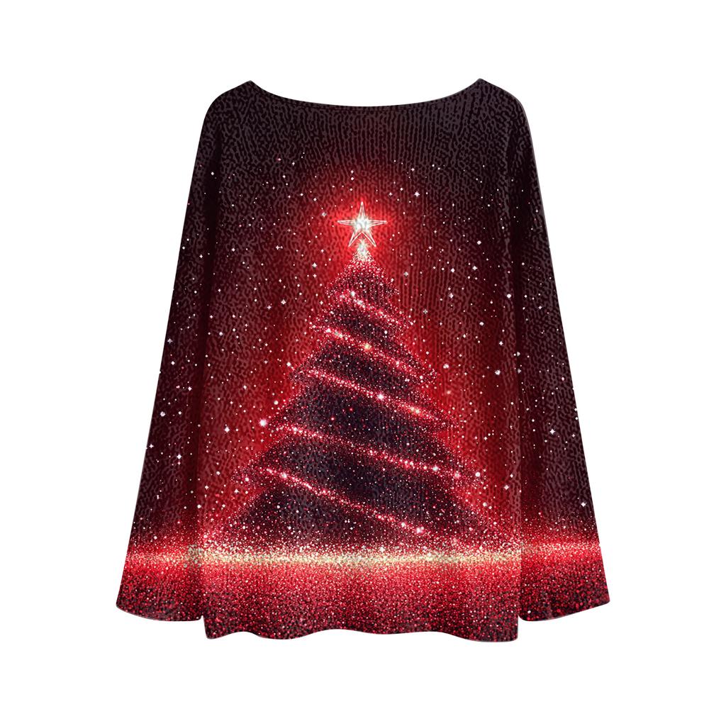 Ladies' Fashionable Casual Long Sleeved Christmas Printed Round Neck Knitted Yarn