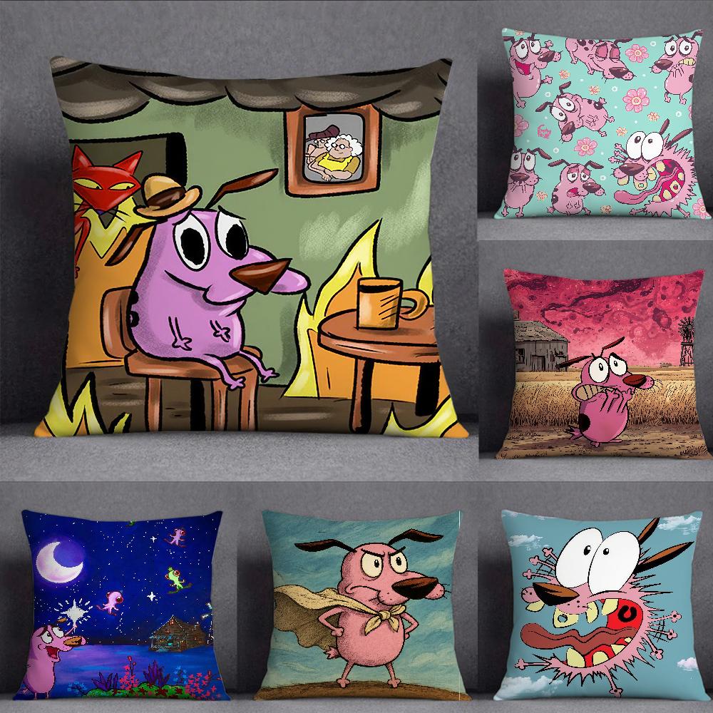 Cartoon CCourage CCowardly Dog Pillow Case Square DoubleSided Printing Sofa Cushion Cover Pillowcase Bedroom Bedside