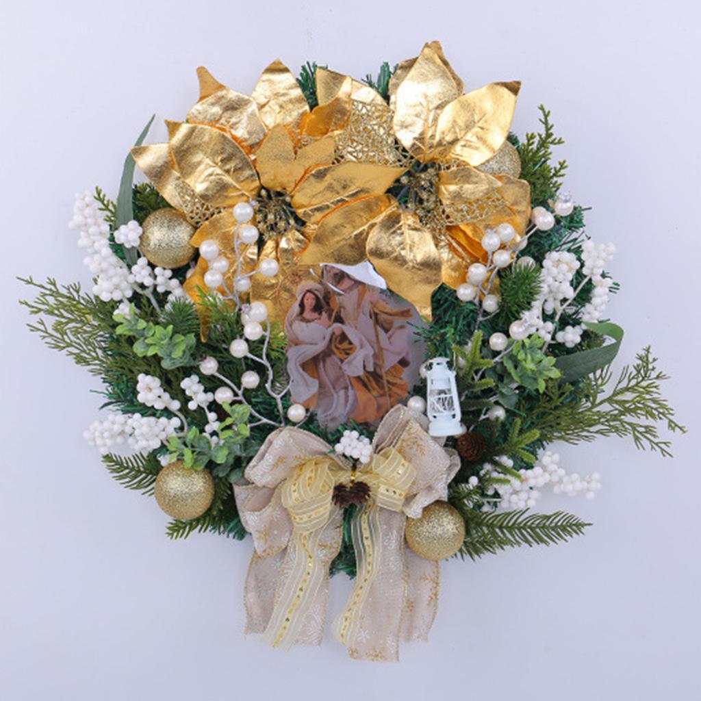 Christmas Glowing Golden Oil Lamp Wreath, Door Hanging Christmas Window Christmas Wreath Decorations