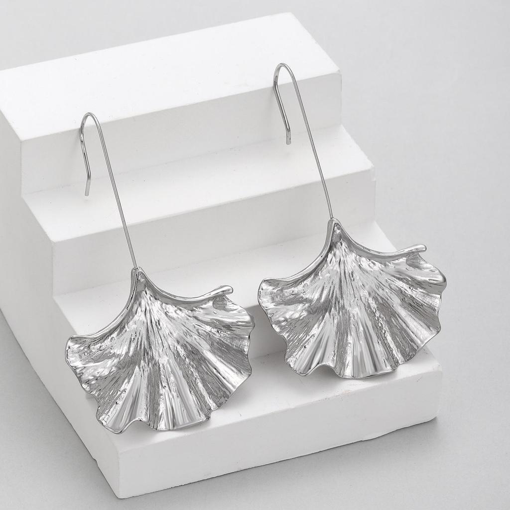 Ginkgo Leaf Textured Earrings with Ear Hooks - Bold and Fashionable for Women