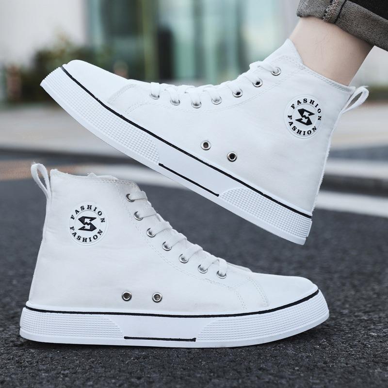 Board Shoes Men's Spring New Fashion Trend Casual Shoes Young and Young High-top Soft-soled Lightweight Breathable Canvas Shoes