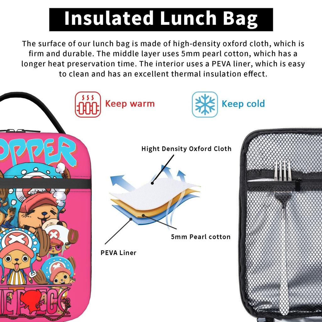 Tony Tony Chopper One Piece Insulated Lunch Bags Lunch Container Thermal Bag Lunch Box Tote School Travel Bento Pouch