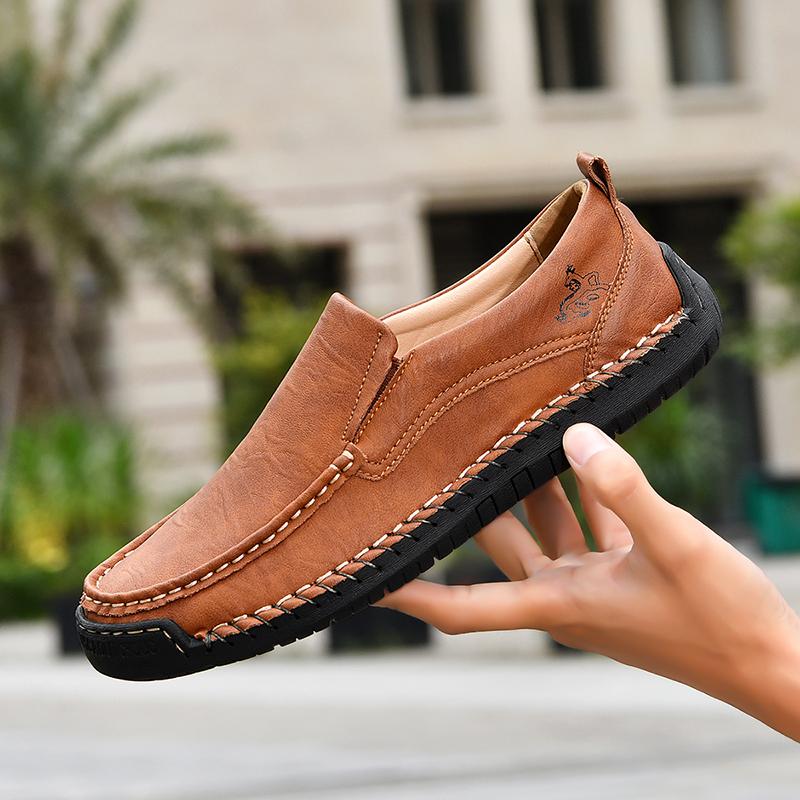 

New Men s Flat Casual Shoes Handmade Leather Men Loafers Outdoor Men Shoes Breathable Men Moccasins Men s Sneakers Driving Shoes 38 коричневый