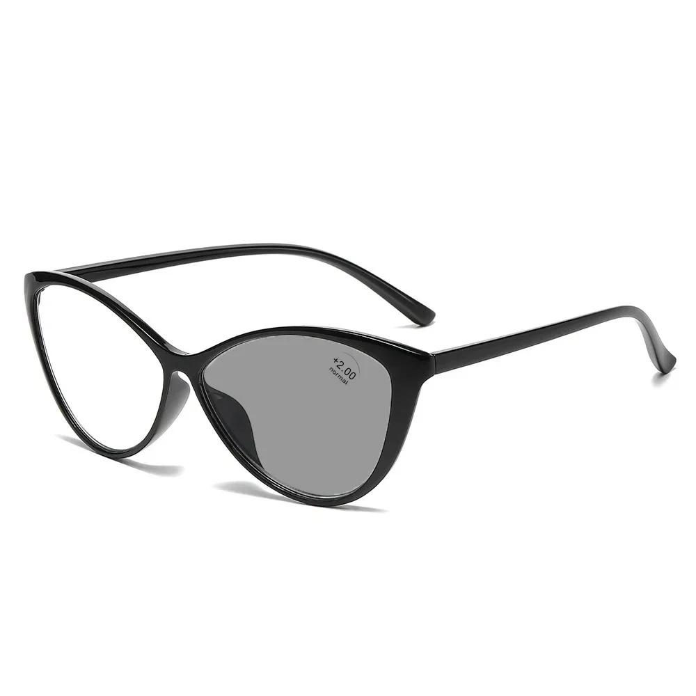 New Vintage Pochromic Eyeglasses Large Frame Cat Eye Reading Glasses Blue Light Blocking Eye Protection Presbyopia Eyewear