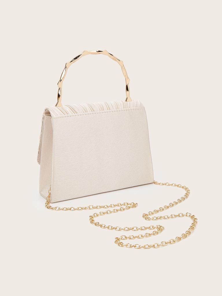 Goldfarbener Bambusgriff Plissierte Satin-Abendtasche mit Blumendesign