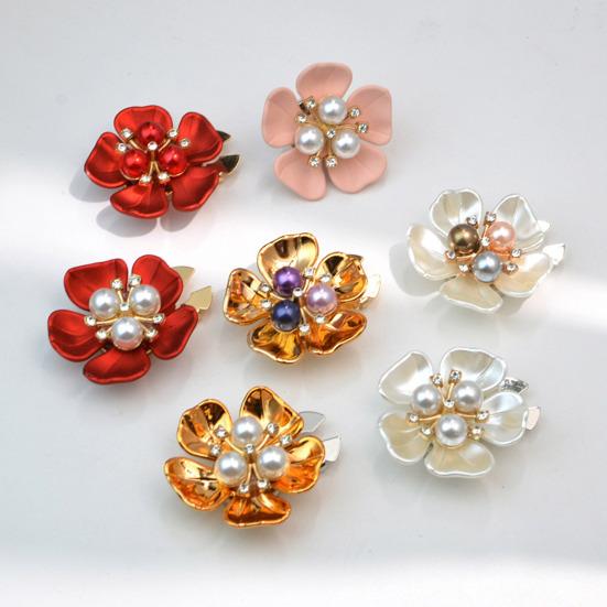 Flower Cufflinks Faux Pearl Rhinestone Flower Button Covers for Women Dress Shirts Crafting DIY Embellishments Gifts