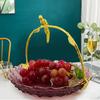 Cute Birds Handle Fruit Basket Colored Glass Snack Tray For Wedding Party