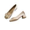 French gentle with skirt thick heel light mouth single shoes women's spring bow satin square head bridesmaid shoes high heels