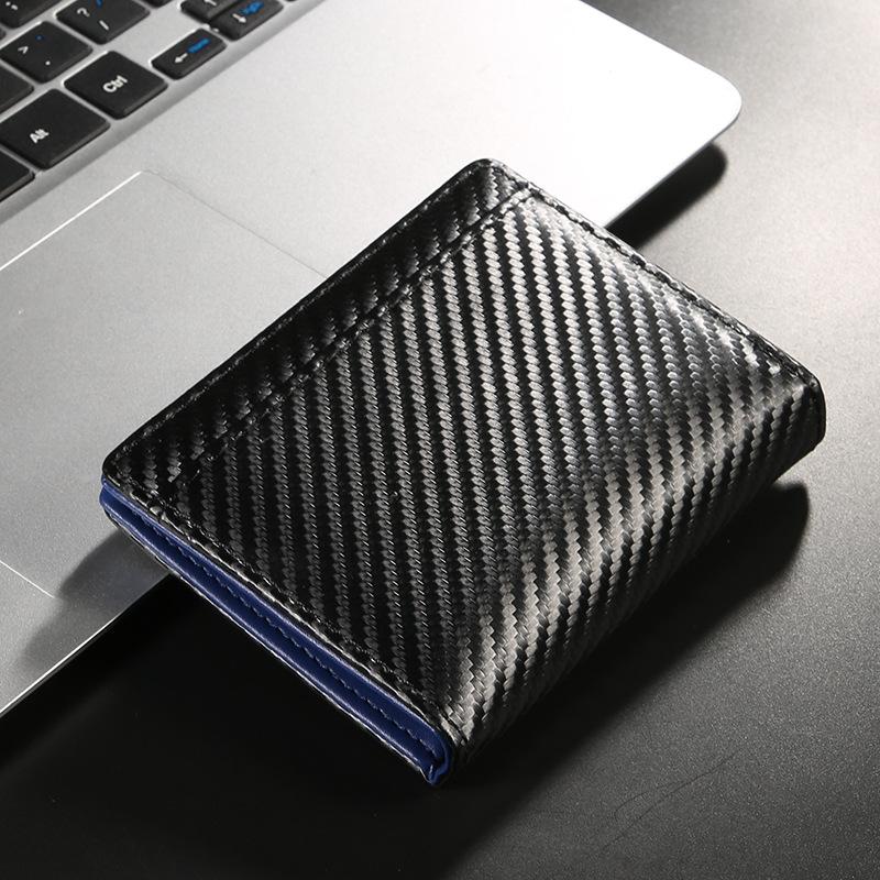 Men Carbon Fiber Wallet RFID Blocking Short Bifold Wallet Zipper Coin Pocket Card Holder Slim ID Window