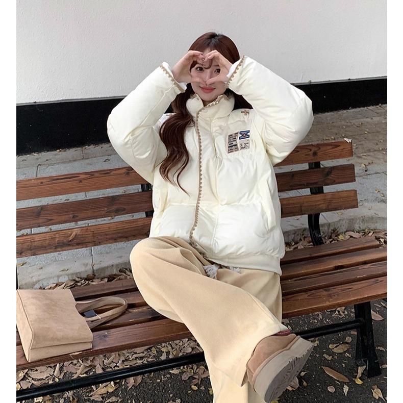 

Осенний вышитый пуховик Женский Зимний Утепленный Теплый Жакет XL бежевый